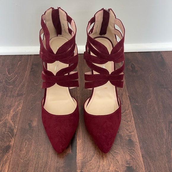 GORGEOUS Sexy Strappy Maroon Heels Pumps Shoes Wine Dark Red, Holiday shoes, 7.5 - Picture 2 of 5